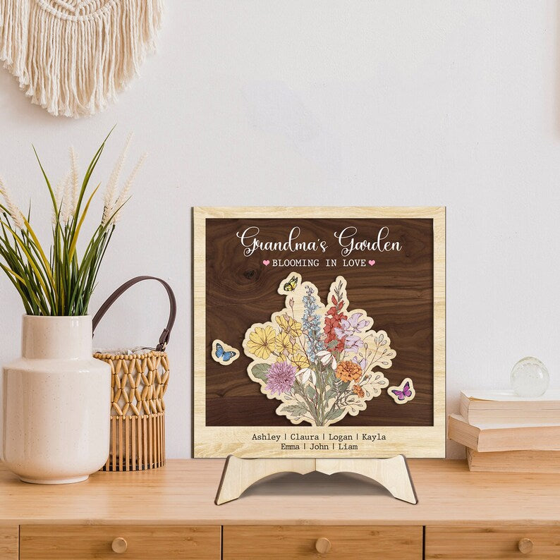 Personalized Grandma's Garden Sign, Birth Flowers Name Signs, Gifts For Mom, Grandma Wooden Sign, Mother's Day Gift, Great Grandma Wood Sign