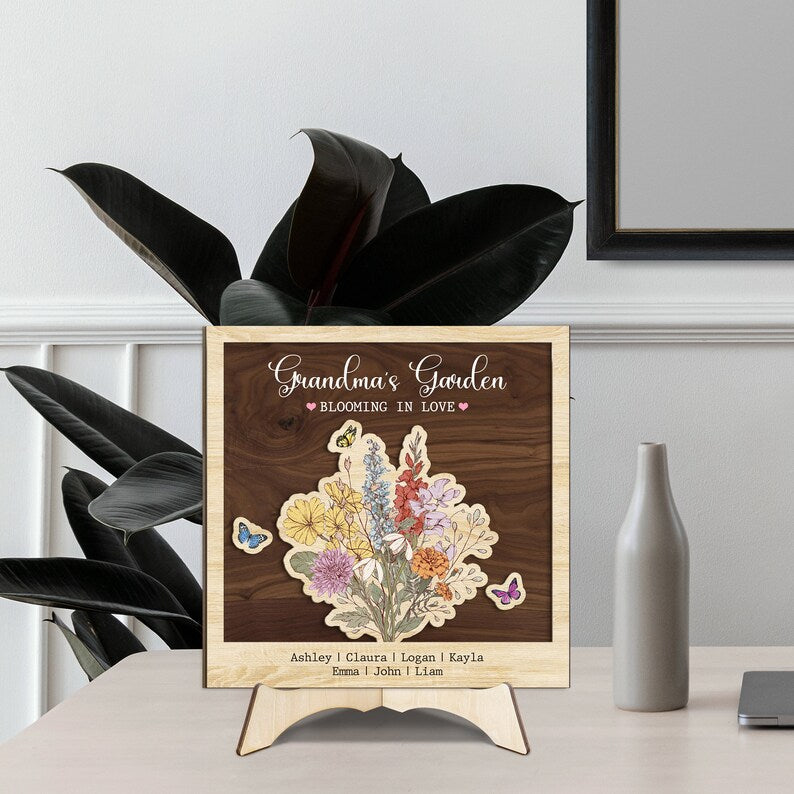Personalized Grandma's Garden Sign, Birth Flowers Name Signs, Gifts For Mom, Grandma Wooden Sign, Mother's Day Gift, Great Grandma Wood Sign