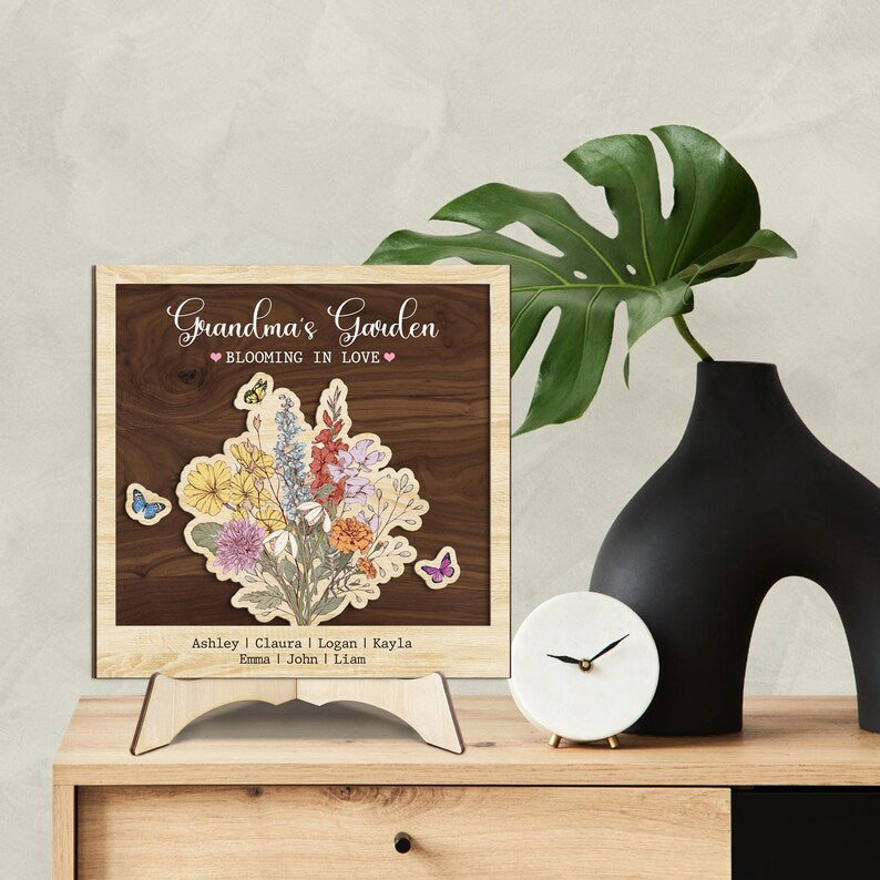 Personalized Grandma's Garden Sign, Birth Flowers Name Signs, Gifts For Mom, Grandma Wooden Sign, Mother's Day Gift, Great Grandma Wood Sign