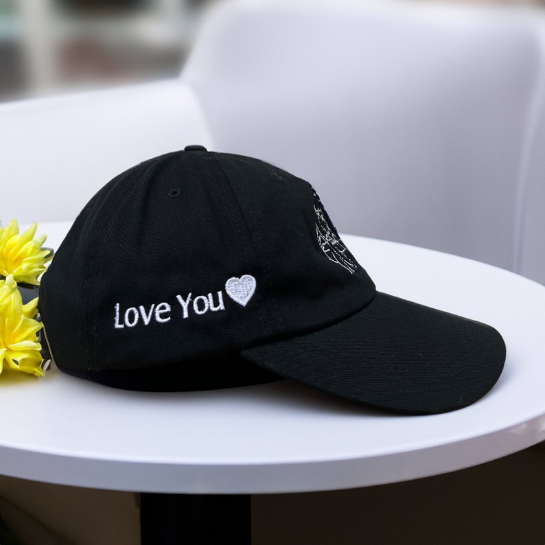 LINE Art Portrait Embroidered with Text on Dad Hat, Embroidered Portrait From Photo Dad Hat, Couples Hat, Gifts for mom and dad together