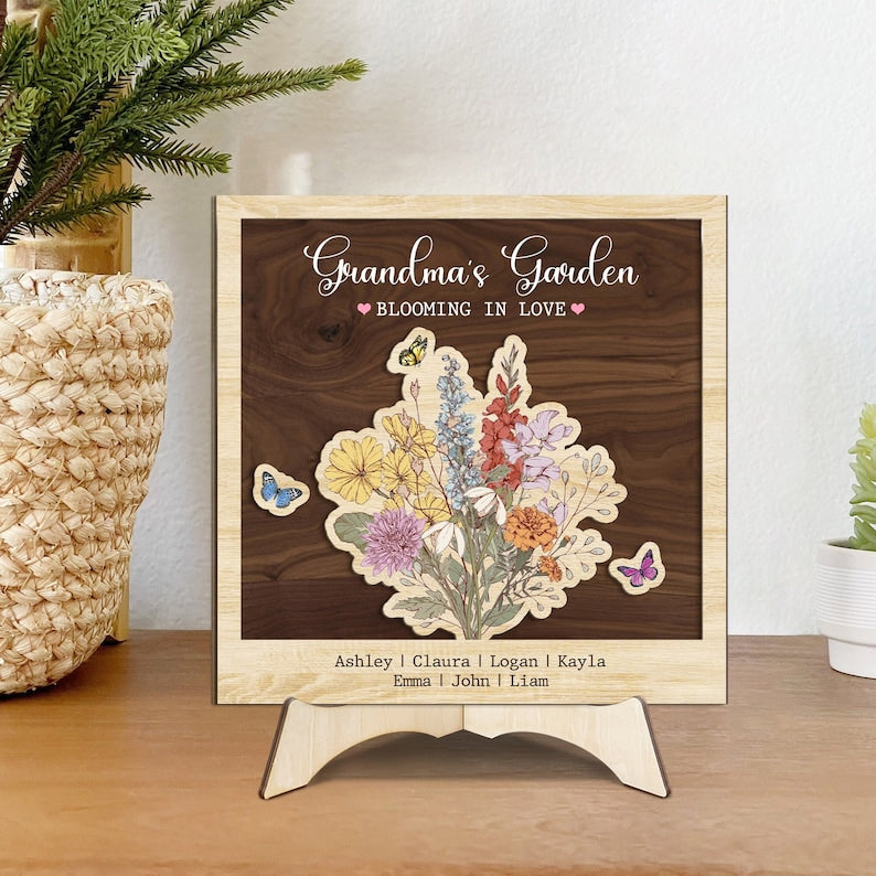 Personalized Grandma's Garden Sign, Birth Flowers Name Signs, Gifts For Mom, Grandma Wooden Sign, Mother's Day Gift, Great Grandma Wood Sign