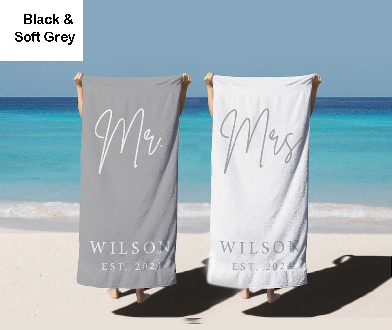 Mr. and Mrs. Beach Towels, Bride Personalized Beach Towel, Couple Pool Towel, Wedding Newlywed Honeymoon Gift, Groom Gift Beach Bachelorette