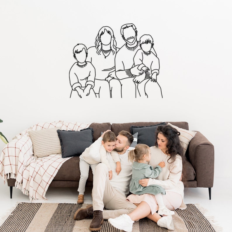 Custom Family Portrait Metal Wall Art, Personalized Family Artwork Metal Line Art, Custom One Line Drawing Art, Couples Portrait Wall Decor