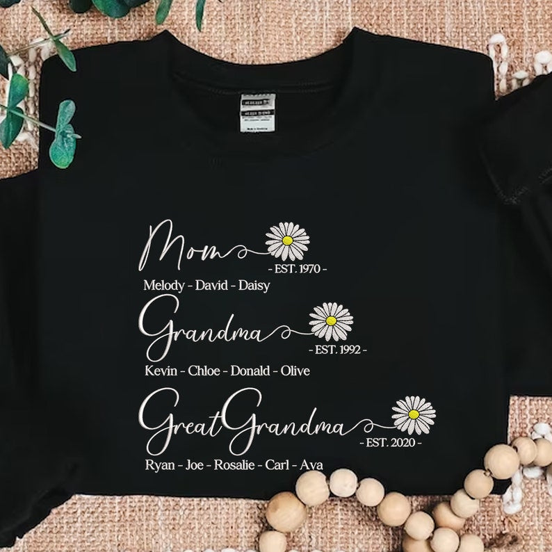 Custom Mom Grandma Great Grandma Embroidered Sweatshirt, Great Grandma with Grandkids Names Sweatshirt, Gift For Grandma, Mother's Day Gift