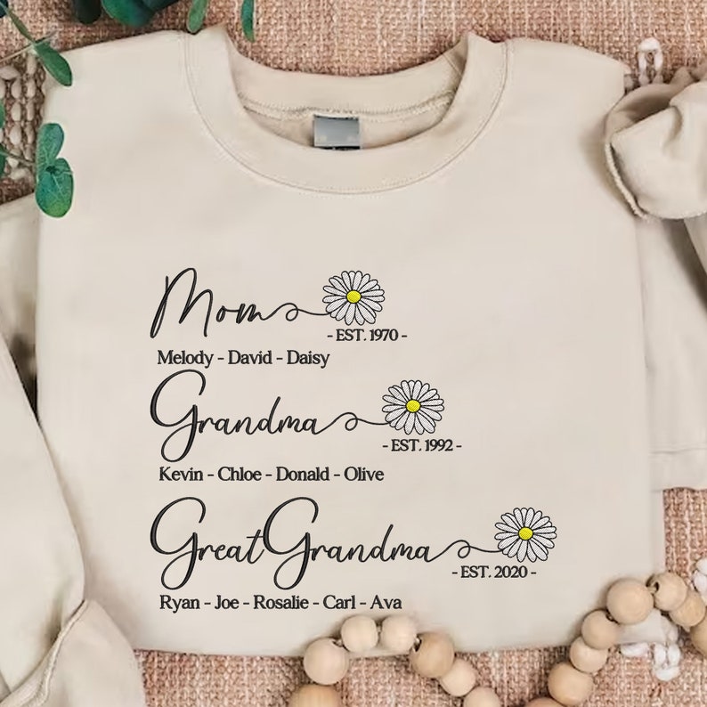 Custom Mom Grandma Great Grandma Embroidered Sweatshirt, Great Grandma with Grandkids Names Sweatshirt, Gift For Grandma, Mother's Day Gift