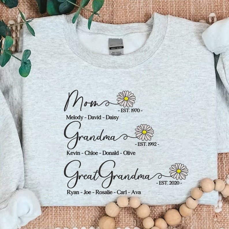 Custom Mom Grandma Great Grandma Embroidered Sweatshirt, Great Grandma with Grandkids Names Sweatshirt, Gift For Grandma, Mother's Day Gift