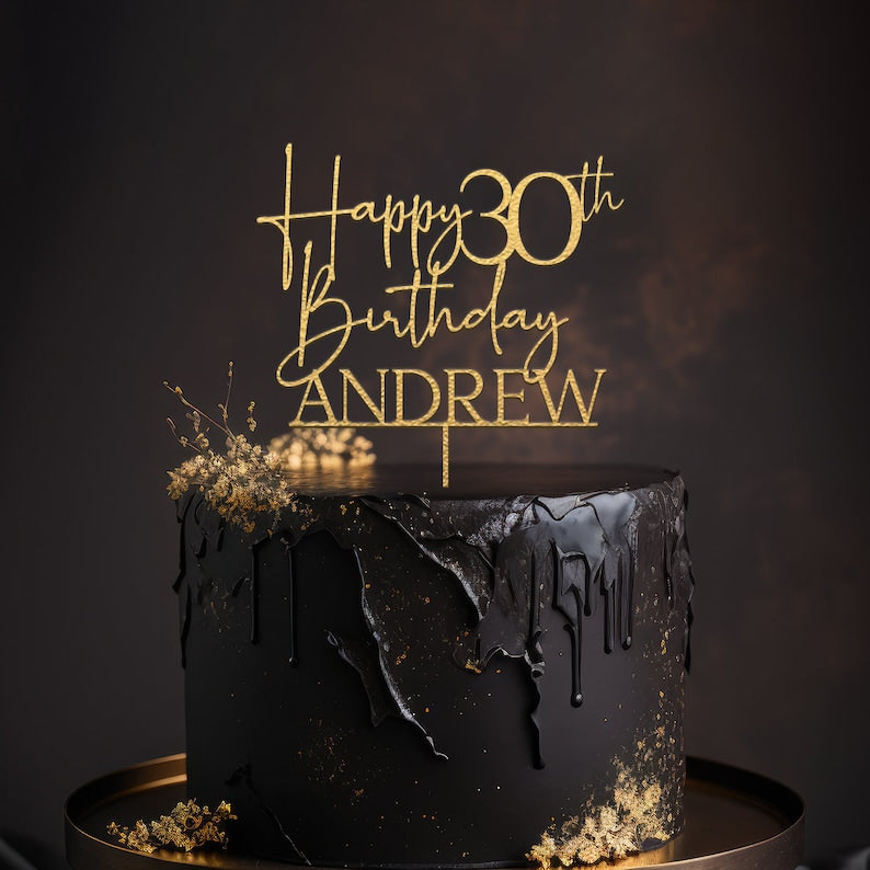 30th Birthday Cake Topper with Name, Happy 30th Birthday Custom Name Cake Topper, 40th 50th Birthday Cake Topper, Happy Birthday Cake Topper