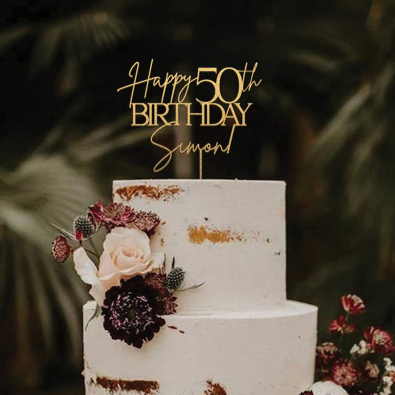 50th Birthday Cake Topper, Happy 50th Birthday Cake Topper, Personalized 50th Anniversary Cake Topper, Custom Cake Toppers for Birthday