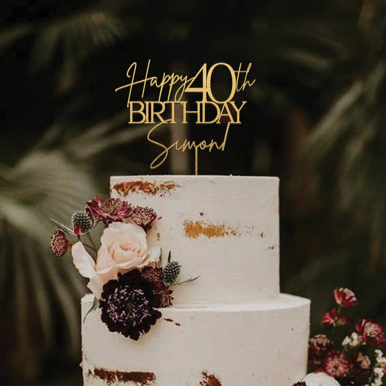 Personalized Happy Birthday Cake Topper with Name, Birthday Cake Toppers, Gold Happy Birthday Cake Topper, Happy 30th 40th 50th Birthday