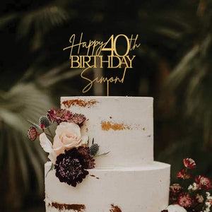 Personalized Happy Birthday Cake Topper with Name, Birthday Cake Toppers, Gold Happy Birthday Cake Topper, Happy 30th 40th 50th Birthday
