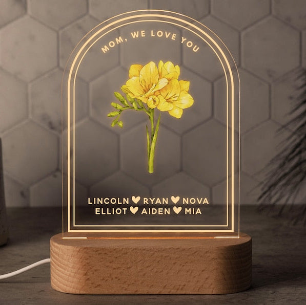 Personalized Birth Month Flower Acrylic Night Light, Boho LED Light, Gift for Mom, Birthday Gift, Custom Mom Night Light Custom Mom