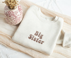 Embroidered Big Sister Sweatshirt, Toddler Sweatshirt, Fleece Toddler Crewneck, Custom Toddler Sweatshirt, Natural Sweatshirt