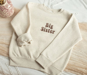 Embroidered Big Sister Sweatshirt, Toddler Sweatshirt, Fleece Toddler Crewneck, Custom Toddler Sweatshirt, Natural Sweatshirt