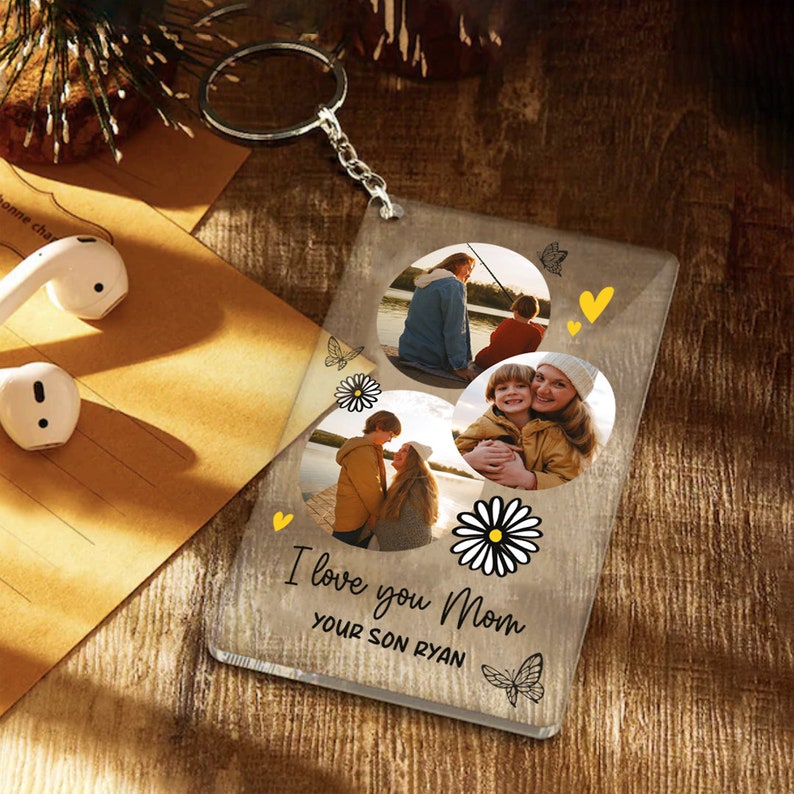 I love You Mom Personalized Picture Keychain For Mom, Mothers Day Gifts, Grandma Gift, Mama Gift, Gift for Her, Acrylic Keychain, Family Photo Keychain