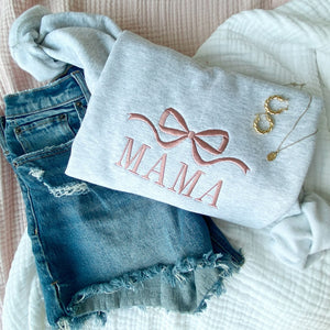 Cute and Trendy Mama Bow Embroidered Gemma Crewneck Sweatshirt | Personalized Crewneck Pullover | MAMA Sweatshirt | Mother's Day Gift Idea