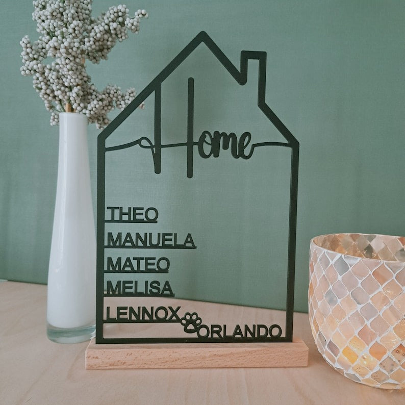 Personalized house with name, wall decoration, housewarming gift, family door sign, topping-out ceremony, Mother's Day, moving