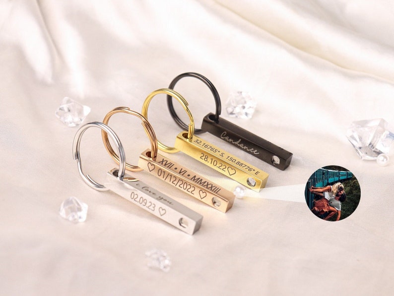 Custom Projection Photo Keychain for For Him For Her, Personalized Keychain with Photo Inside, Best Gift for Him Dad Husband Mom