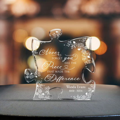 Personalized Acrylic Puzzle, Never Forget That You Are The Piece That Made The Difference, Acrylic Plaque, Retirement Gift, Coworker Gift