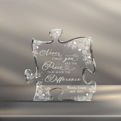 Personalized Acrylic Puzzle, Never Forget That You Are The Piece That Made The Difference, Acrylic Plaque, Retirement Gift, Coworker Gift