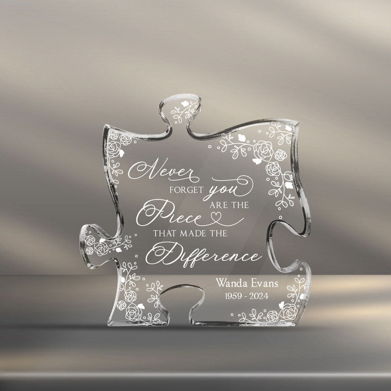 Personalized Acrylic Puzzle, Never Forget That You Are The Piece That Made The Difference, Acrylic Plaque, Retirement Gift, Coworker Gift