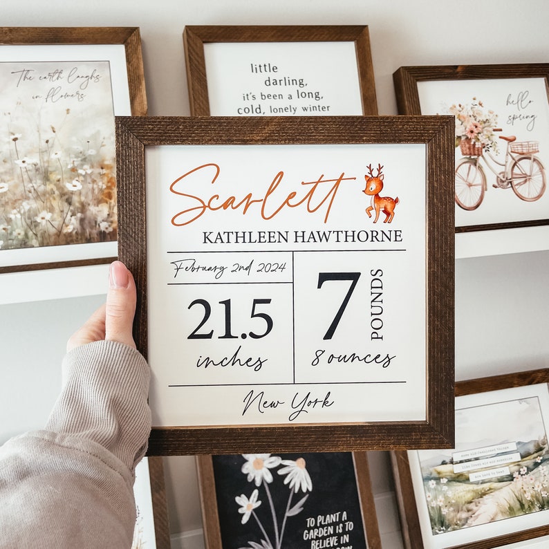 Custom Birth Statistics Wood Sign, Custom Nursery Sign, Baby Name Sign, Baby Shower Gift, Personalized Name Sign, Birth Stat Framed Sign