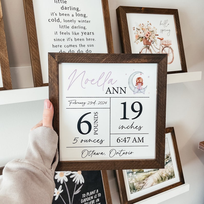 Custom Birth Statistics Wood Sign, Custom Nursery Sign, Baby Name Sign, Baby Shower Gift, Personalized Name Sign, Birth Stat Framed Sign