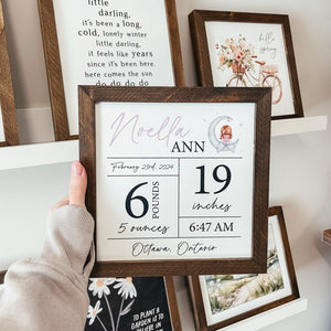 Custom Birth Statistics Wood Sign, Custom Nursery Sign, Baby Name Sign, Baby Shower Gift, Personalized Name Sign, Birth Stat Framed Sign