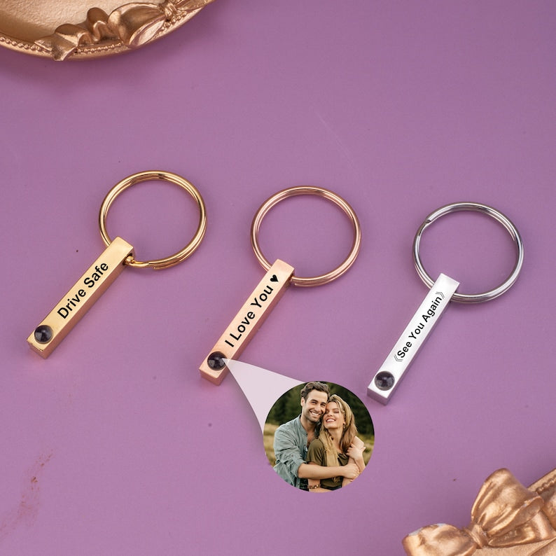 Photo Projection Keychain, Custom Photo Keychain, Memorial Picture Keychain Projection Keyring,Photo Jewelry Engraved Keychain For Women Men