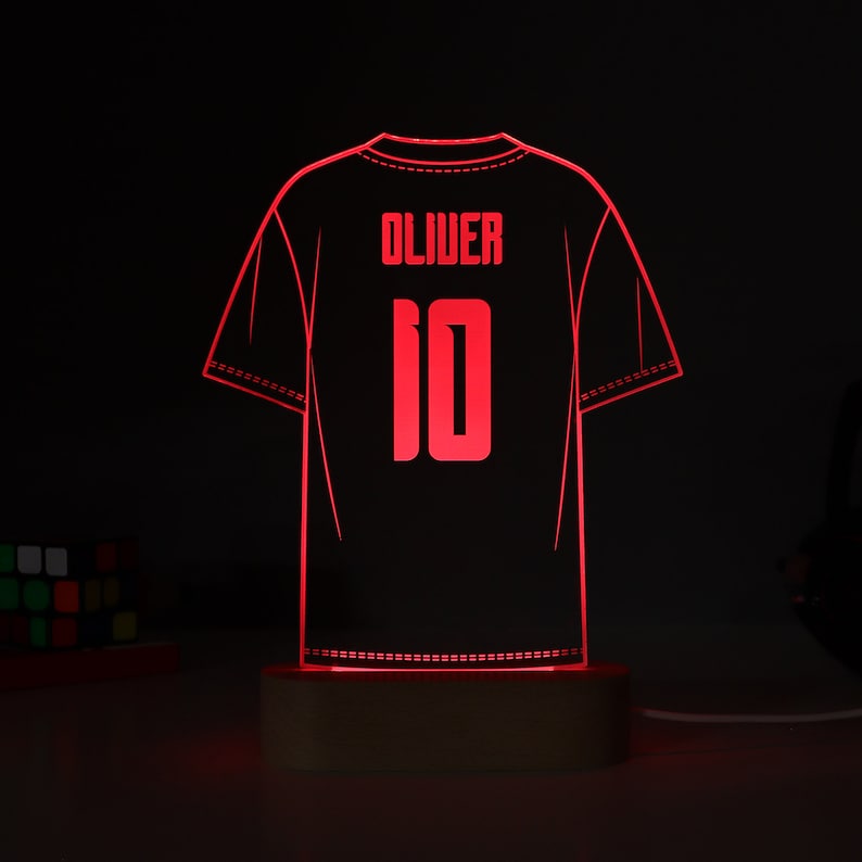 Personalised Football Shirt Night Light, Boys Room Decor, Boy Gift, Baby Girl Gift, Childs Light, Interchangeable LED Night Light.