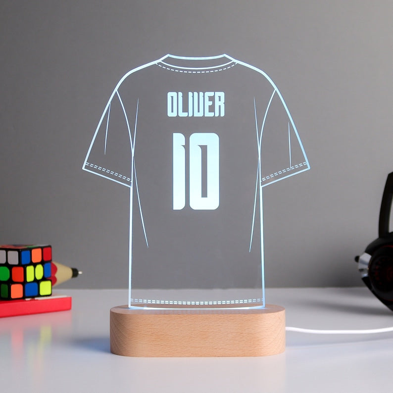 Personalised Football Shirt Night Light, Boys Room Decor, Boy Gift, Baby Girl Gift, Childs Light, Interchangeable LED Night Light.