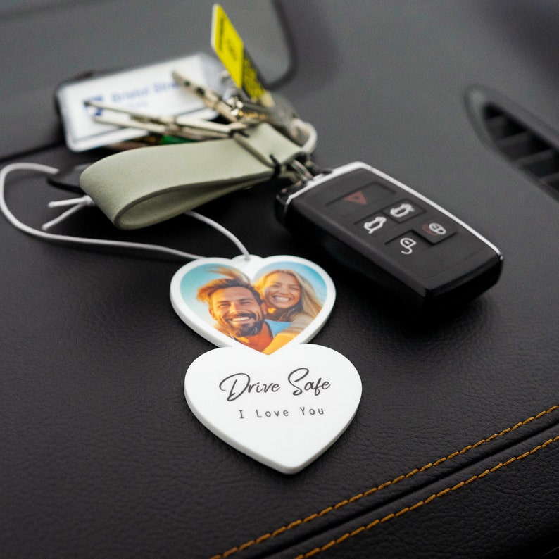 Personalised Photo Car Ornament Heart Style Hanging Car Polaroid Any Image Car Accessories Gift Idea First Car Charm Gift