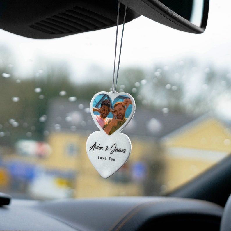 Personalised Photo Car Ornament Heart Style Hanging Car Polaroid Any Image Car Accessories Gift Idea First Car Charm Gift