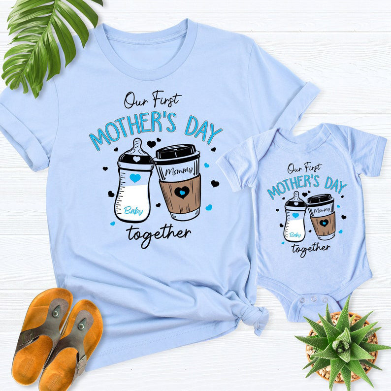 First mothers day shirt 2025, our first mothers day shirt, new mommy gift, mothers day matching outfit, mom girl baby shirt,mom boy baby tee