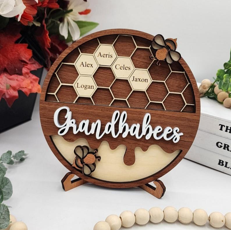 Personalized Bee Hive Family Tree Plaque, Custom Bee Family Gift For Grandma Grandbabees Sign, Mothers Day Gift Grandparents Gift Home Decor