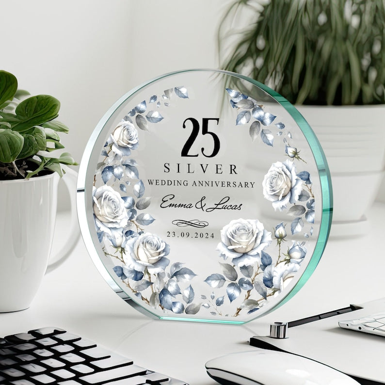 Personalised 25th Wedding Anniversary Gift | Silver Anniversary Plaque | Anniversary Keepsake Gift for Husband, Wife, Parents