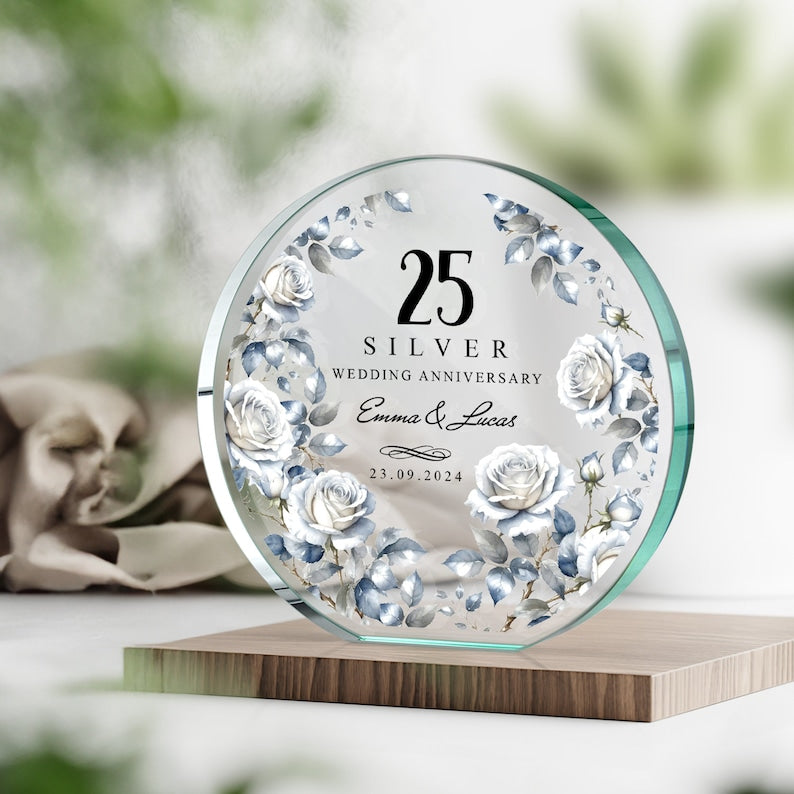 Personalised 25th Wedding Anniversary Gift | Silver Anniversary Plaque | Anniversary Keepsake Gift for Husband, Wife, Parents