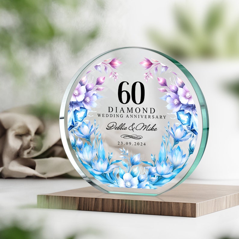 Personalised 60th Wedding Anniversary Gift | Diamond Anniversary Plaque | Anniversary Gift for Parents, Grandparents | 60 Years Married Gift