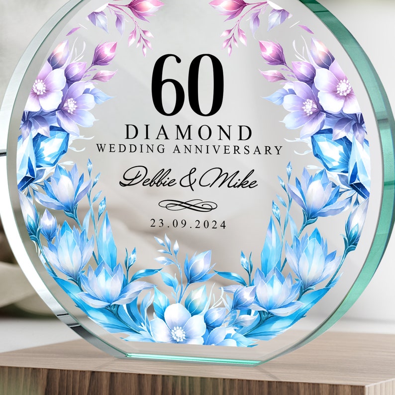 Personalised 60th Wedding Anniversary Gift | Diamond Anniversary Plaque | Anniversary Gift for Parents, Grandparents | 60 Years Married Gift