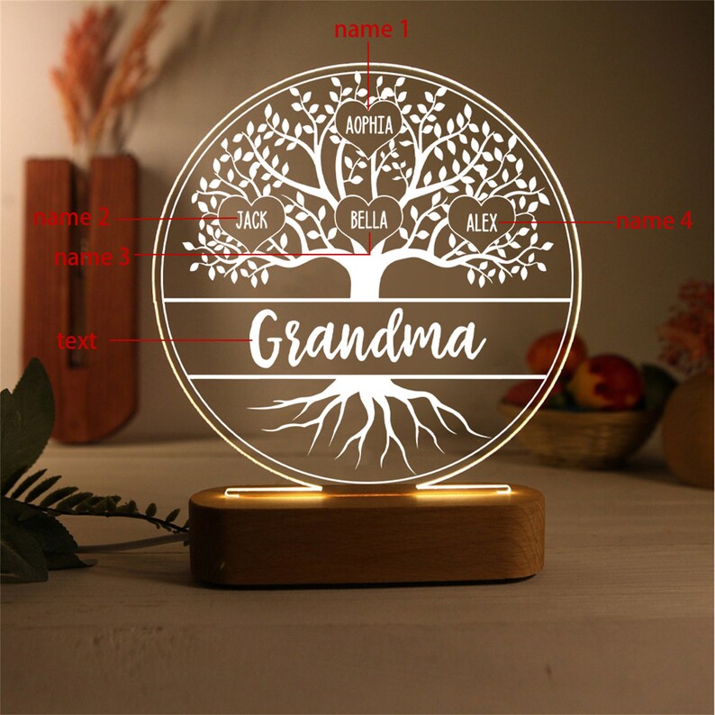 Personalized Night Light Mother's Day Gift with Kids Names, Family Tree Night Light, Custom Family Gift for Mom, Mama, Grandma Gifts