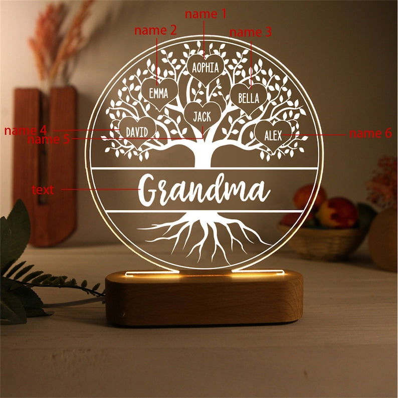 Personalized Night Light Mother's Day Gift with Kids Names, Family Tree Night Light, Custom Family Gift for Mom, Mama, Grandma Gifts