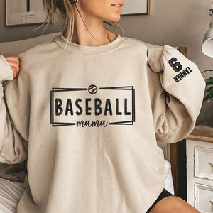 Custom Embroidered Baseball Mom Shirt with Name & Number on Sleeve, Baseball Mom Sweatshirt, Gift Baseball Lover, Mother's Day Gift