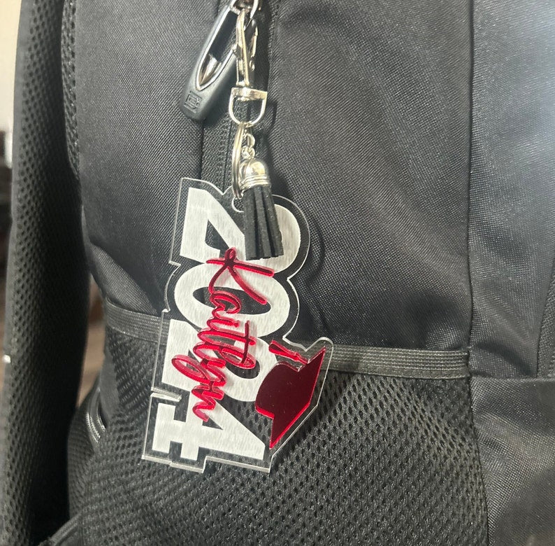 Graduation Keychain Gift, Class of 2026, Personalized Name, Silver Key Ring, Lobster Claw and Tassel Charm, Key Ring Bag Tag, 3D Layered Tag