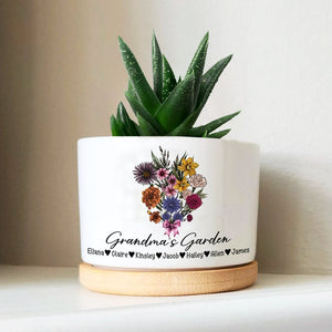 Custom Birth Flower Plant Pot Gift for Mom, Personalized Gift for Her, Birth Flower Bouquet Pot, Mothers Day Gifts, Grandma Gardening Gifts