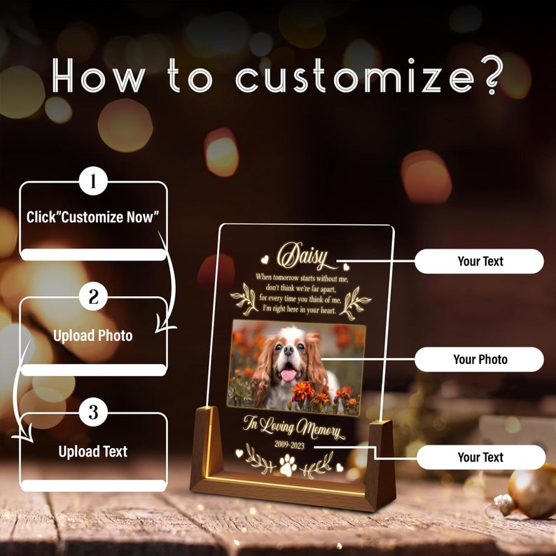 Light Up Pet Memorial Gift LED Pet Frame Pet Memorial Keepsake Pet Bereavement Gift Pet Loss Sympathy Gift