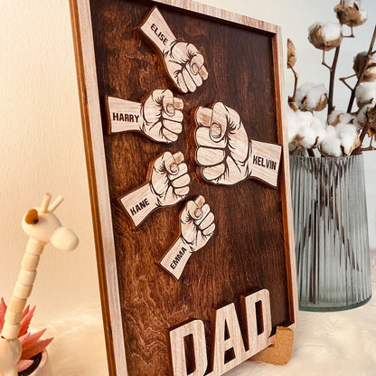 Custom Fist Bump Dad and Kids Name Wooden Sign, Personalized Family Sign, Father's Day Sign with Kid's name, Father's day Gift For Grandpa