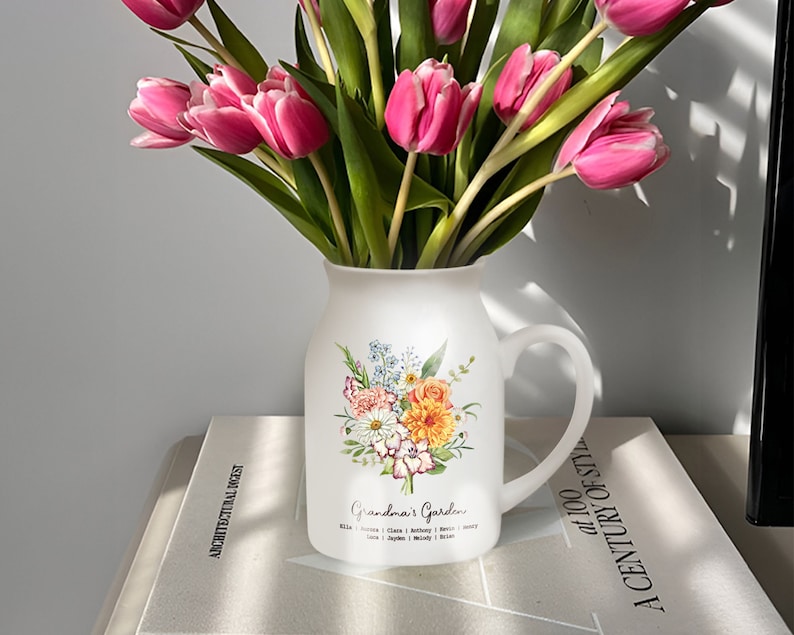 Personalized Grandmas Garden Plant Pot and Vase, Grandma Gift, Mothers Day Gift, Custom Grandkid Name, Birthday Month Flowers Gift Vase, Wildflower Gifts