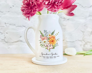Personalized Grandmas Garden Plant Pot and Vase, Grandma Gift, Mothers Day Gift, Custom Grandkid Name, Birthday Month Flowers Gift Vase, Wildflower Gifts