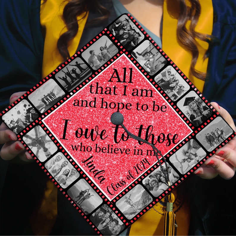 Personalized Photo Thankful Graduation Cap Topper, Grad Cap Topper, Class Of 2025, All That I Am & Hope To Be, Graduation Decoration