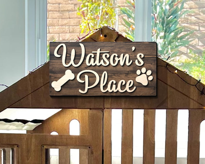 Personalized 3D Dog Name Sign, Custom Dog Name Sign, Gift for Dog Lovers, Dog Paw Crate Sign, Dog Food Area Sign, Dog Kennel Sign, Dog Gifts