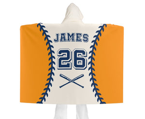 Hooded Fleece blanket with Baseballs Wearable Custom Blanket with Hood for Baseball Team Player Gift Personalized with Player s Name Number